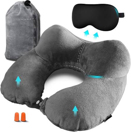SYCOTEK Travel Pillow Inflatable Neck Pillow Flight Cushion with Eye Mask