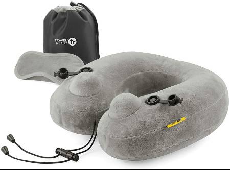 Travel Ready Inflatable Neck Pillow with Eye Mask Ear Plugs and Carry Bag Quickly Inflate with Dual-Pump Function