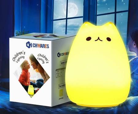 CHwares Portable LED Children Night Light Kids Multicolor Silicone Cat Lamp